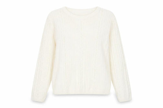 EWM Womens Ivory Crew Neck Acrylic Pullover Jumper Size M Pullover