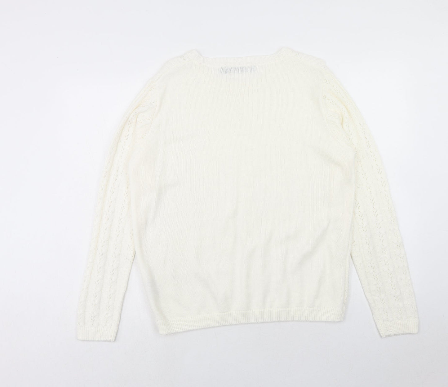 EWM Womens Ivory Crew Neck Acrylic Pullover Jumper Size M Pullover