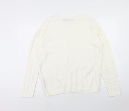 EWM Womens Ivory Crew Neck Acrylic Pullover Jumper Size M Pullover