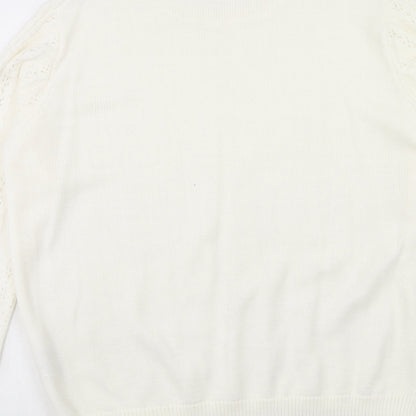 EWM Womens Ivory Crew Neck Acrylic Pullover Jumper Size M Pullover
