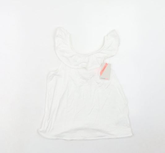 Oasis Girls White Cotton Basic Blouse Size 12 Years Round Neck Pullover
