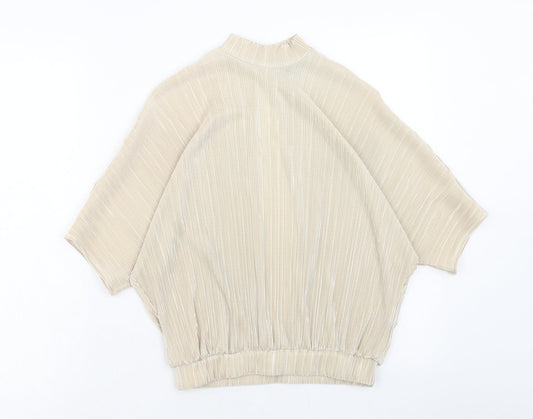 Topshop Womens Brown Polyester Basic Blouse Size 6 Mock Neck - Open Back