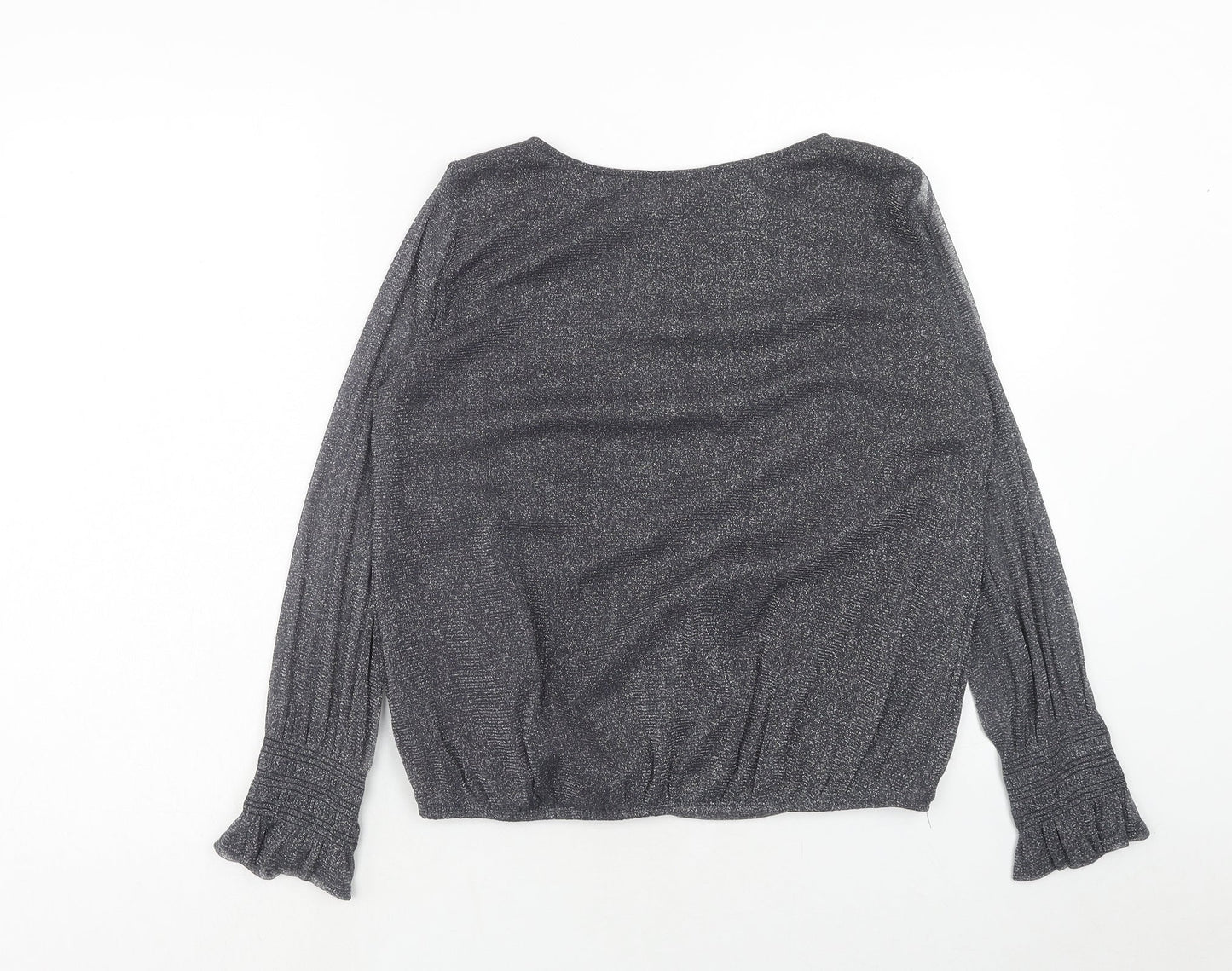 Wallis Womens Silver Geometric Nylon Basic Blouse Size 10 Round Neck