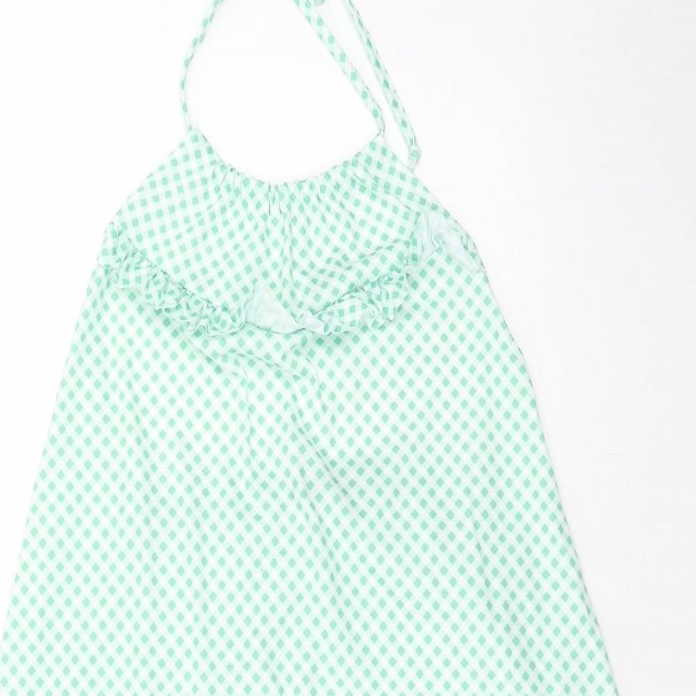 Boohoo Womens Green Geometric Polyester A-Line Size 10 Halter Tie - Open Back