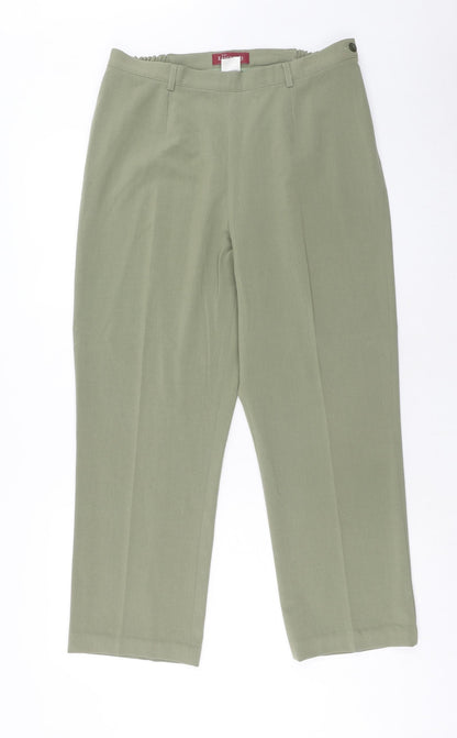 Essentials Womens Green Polyester Trousers Size 16 Regular Button