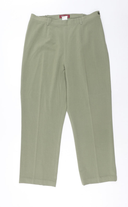 Essential Womens Green Polyester Trousers Size 16 Regular Button