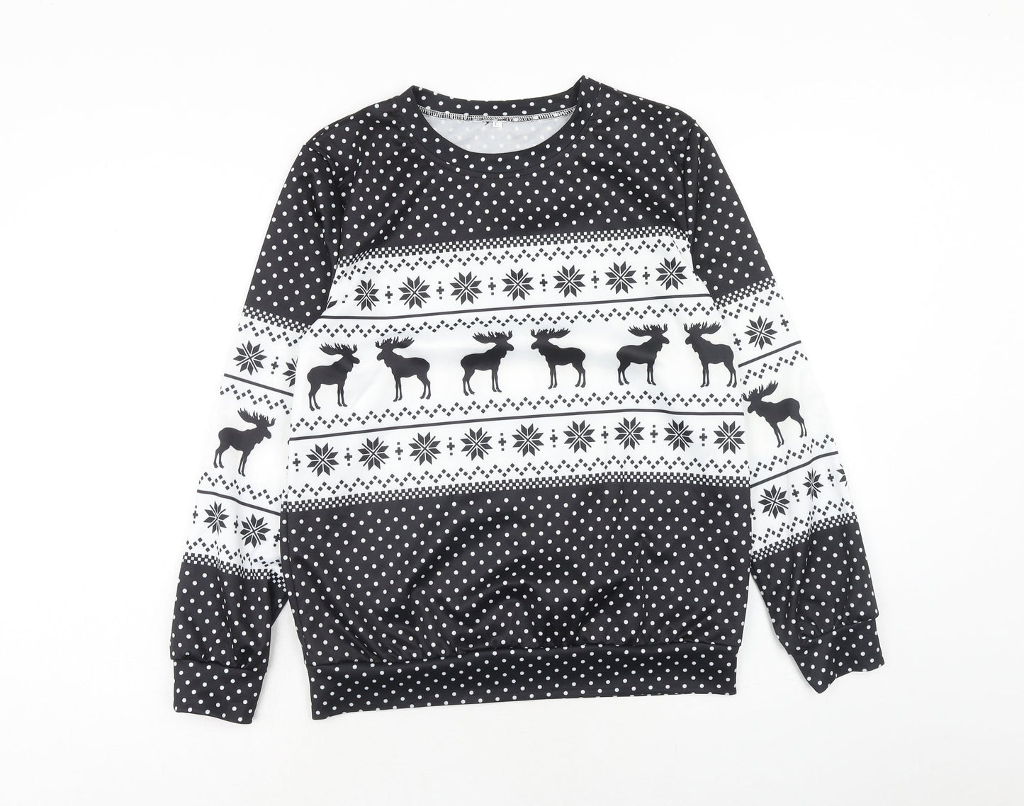 Preworn Womens Black Fair Isle Polyester Pullover Sweatshirt Size L Pullover