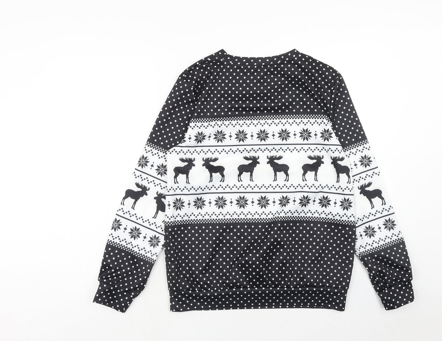 Preworn Womens Black Fair Isle Polyester Pullover Sweatshirt Size L Pullover