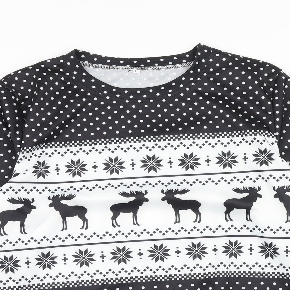 Preworn Womens Black Fair Isle Polyester Pullover Sweatshirt Size L Pullover