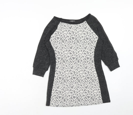CMD Womens Grey Geometric Polyester Basic Blouse Size 10 Round Neck - Lace Detail
