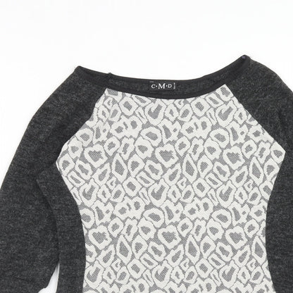 CMD Womens Grey Geometric Polyester Basic Blouse Size 10 Round Neck - Lace Detail