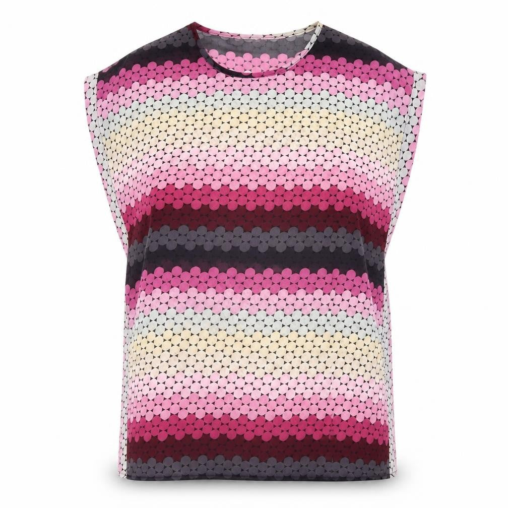 Voulez-Vous Womens Multicoloured Geometric Polyester Basic Blouse Size S Round Neck - Size - S/M