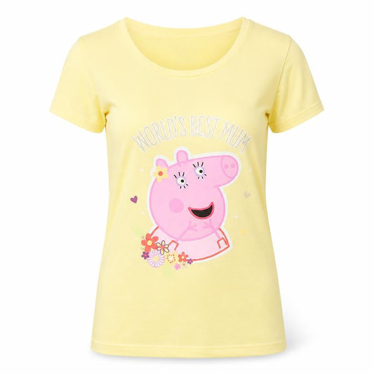 F&F Womens Yellow 100% Cotton Basic T-Shirt Size 6 Boat Neck - Peppa Pig