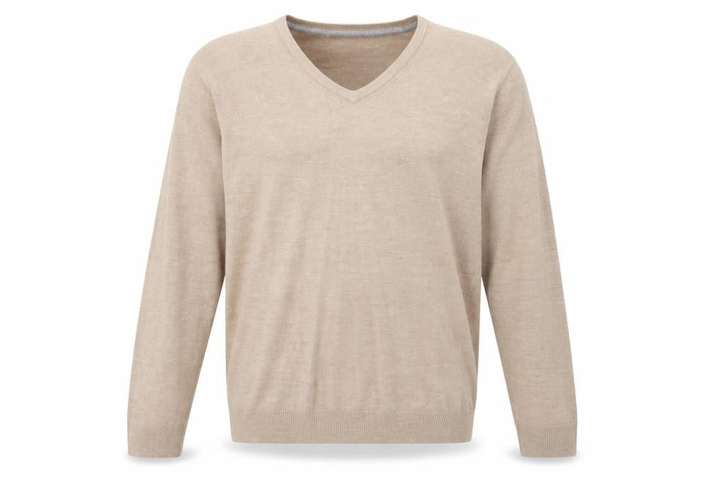 Matalan Mens Beige V-Neck Acrylic Pullover Jumper Size L Long Sleeve