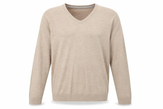 Matalan Mens Beige V-Neck Acrylic Pullover Jumper Size L Long Sleeve
