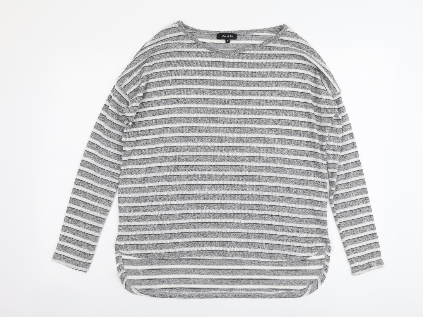 New Look Womens Grey Boat Neck Striped Polyester Pullover Jumper Size 8