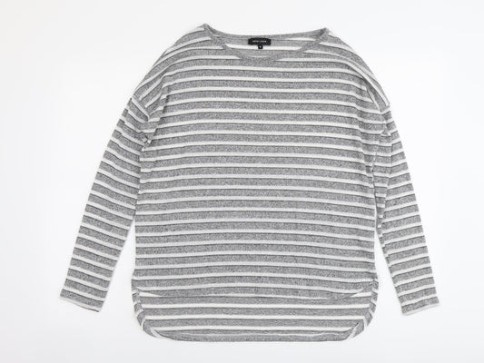 New Look Womens Grey Boat Neck Striped Polyester Pullover Jumper Size 8