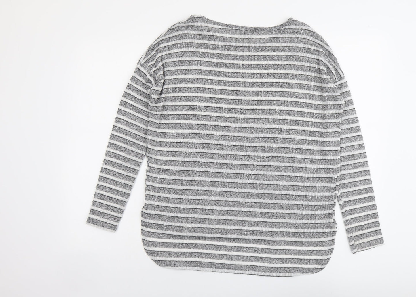 New Look Womens Grey Boat Neck Striped Polyester Pullover Jumper Size 8