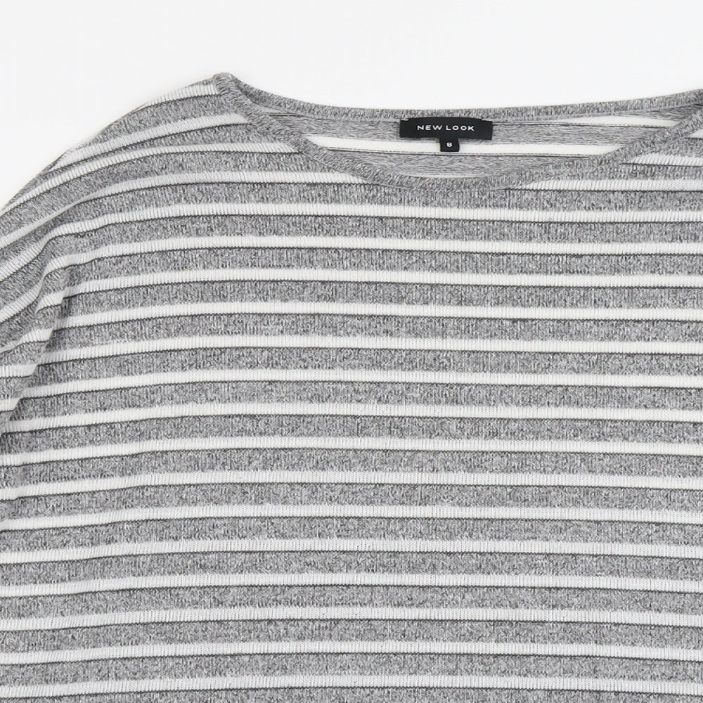 New Look Womens Grey Boat Neck Striped Polyester Pullover Jumper Size 8