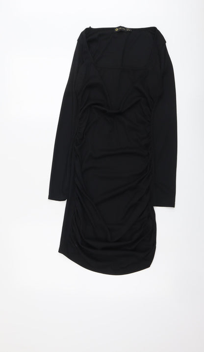 I SAW IT FIRST Womens Black Polyester Shift Size 12 V-Neck Pullover