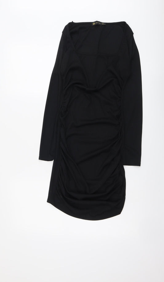 I SAW IT FIRST Womens Black Polyester Shift Size 12 V-Neck Pullover