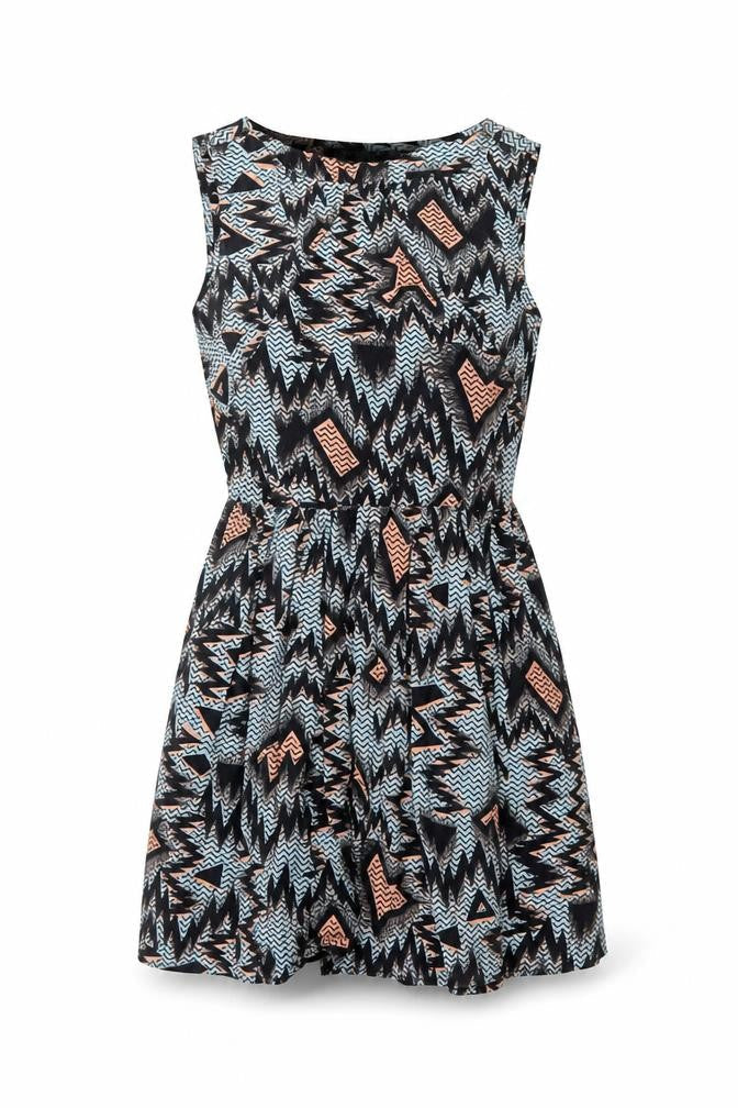 Topshop Womens Multicoloured Geometric Viscose A-Line Size 6 Round Neck Pullover