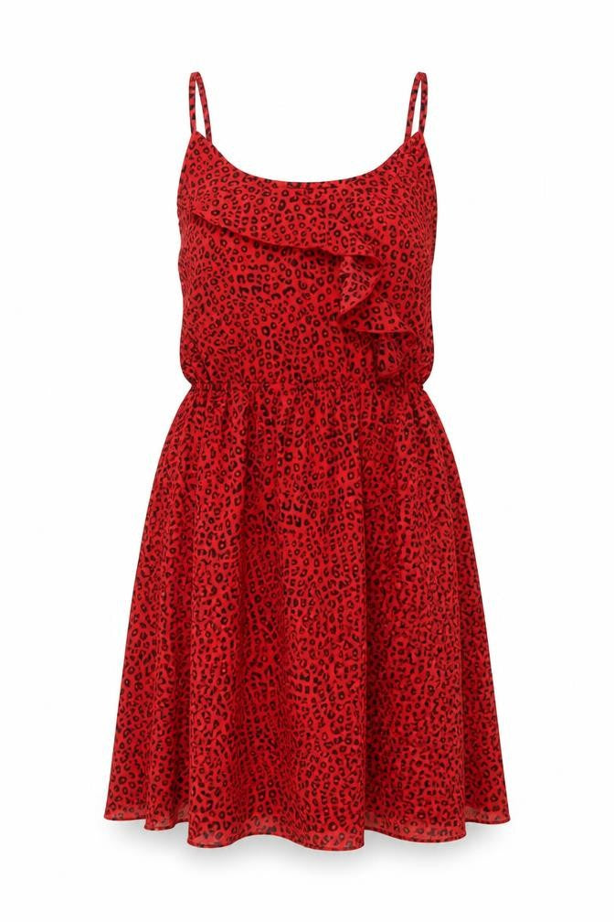 H&M Womens Red Animal Print Polyester A-Line Size 8 V-Neck Pullover - Leopard Print