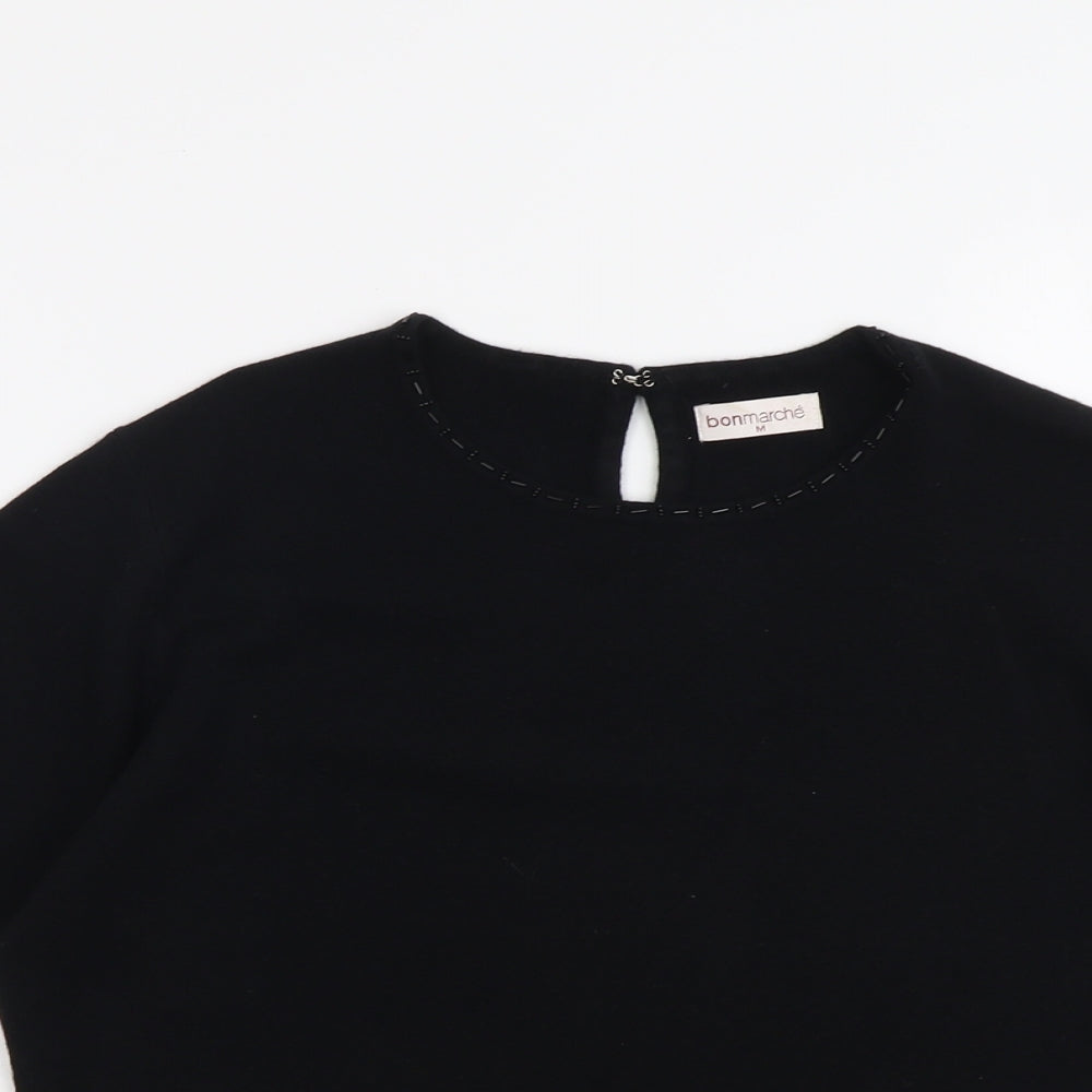 Bonmarché Womens Black Round Neck Acrylic Pullover Jumper Size M