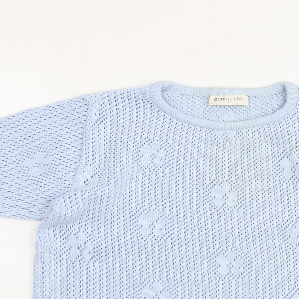 Bonmarché Womens Blue Round Neck Floral Acrylic Pullover Jumper Size S