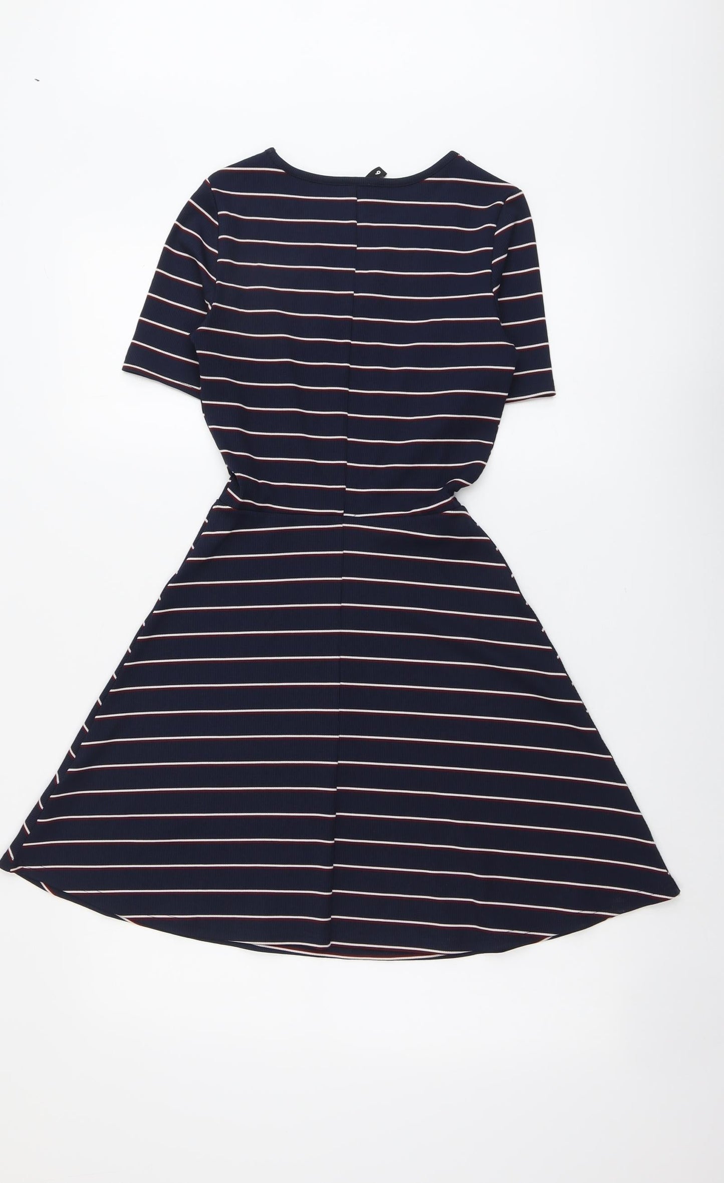H&M Womens Blue Striped Polyester T-Shirt Dress Size 4 V-Neck Pullover
