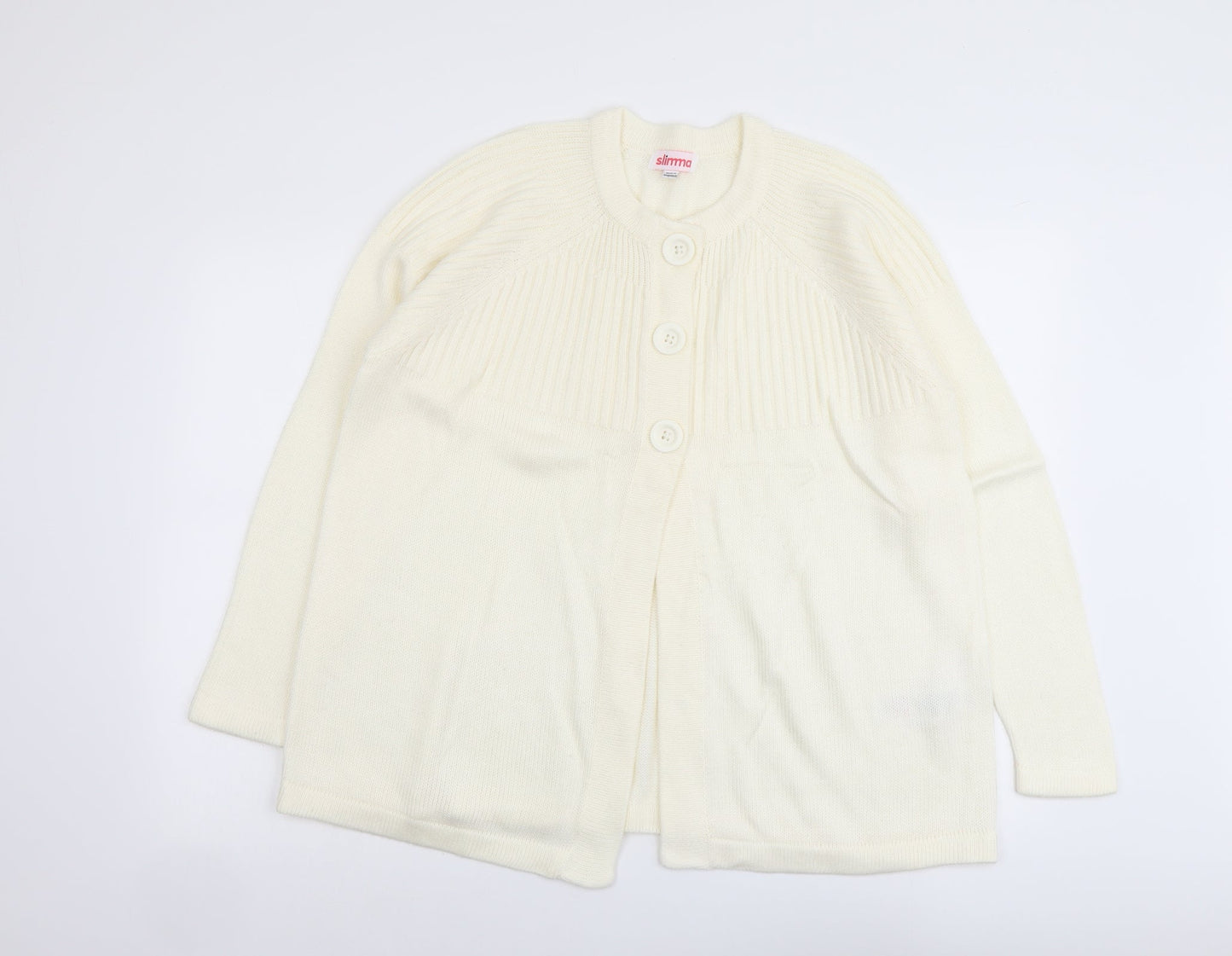 Slimma Womens Ivory Round Neck Herringbone Acrylic Cardigan Jumper Size 16