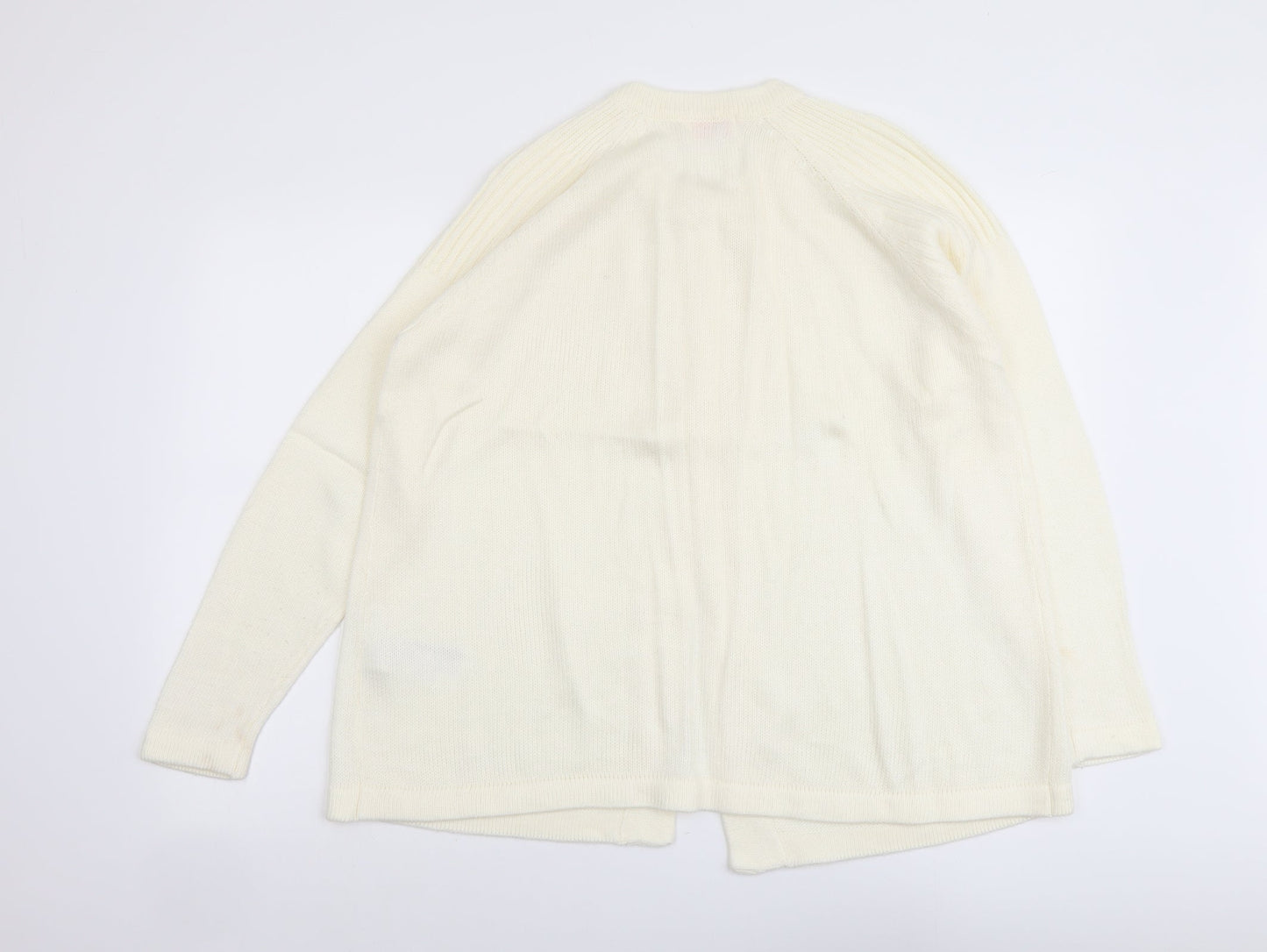Slimma Womens Ivory Round Neck Herringbone Acrylic Cardigan Jumper Size 16