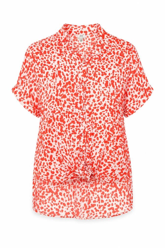 River Island Womens Orange Geometric Polyester Basic Button-Up Size 8 Collared - Knot Front