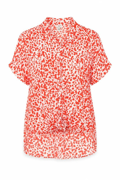 River Island Womens Orange Geometric Polyester Basic Button-Up Size 8 Collared - Knot Front