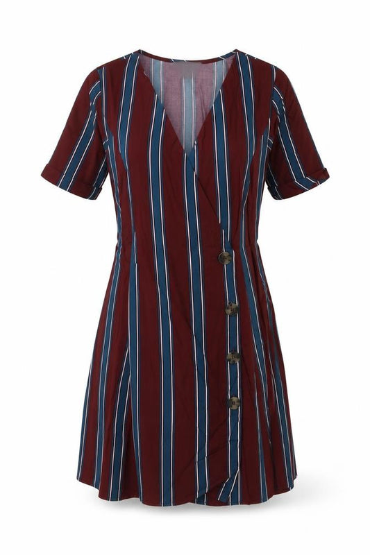 Primark Womens Red Striped Viscose A-Line Size 8 V-Neck Button