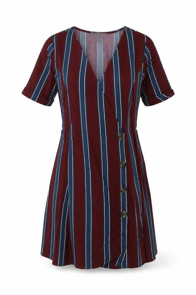 Primark Womens Red Striped Viscose A-Line Size 8 V-Neck Button