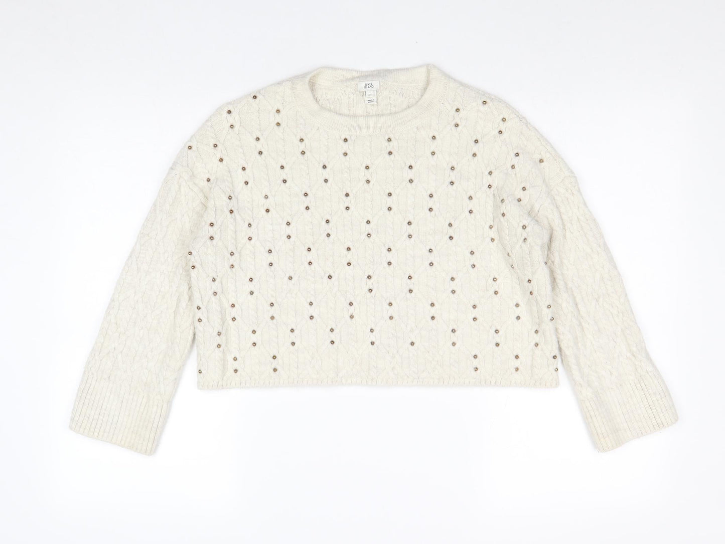 River Island Womens Beige Round Neck Acrylic Pullover Jumper Size XS