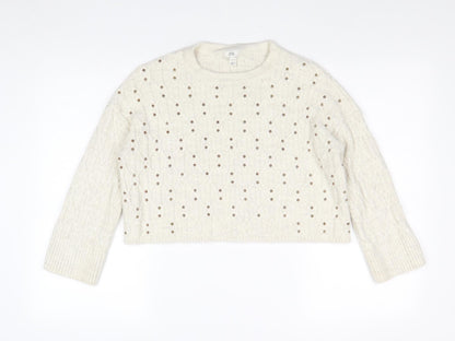 River Island Womens Beige Round Neck Acrylic Pullover Jumper Size XS