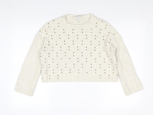 River Island Womens Beige Round Neck Acrylic Pullover Jumper Size XS