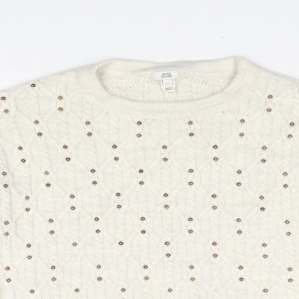 River Island Womens Beige Round Neck Acrylic Pullover Jumper Size XS