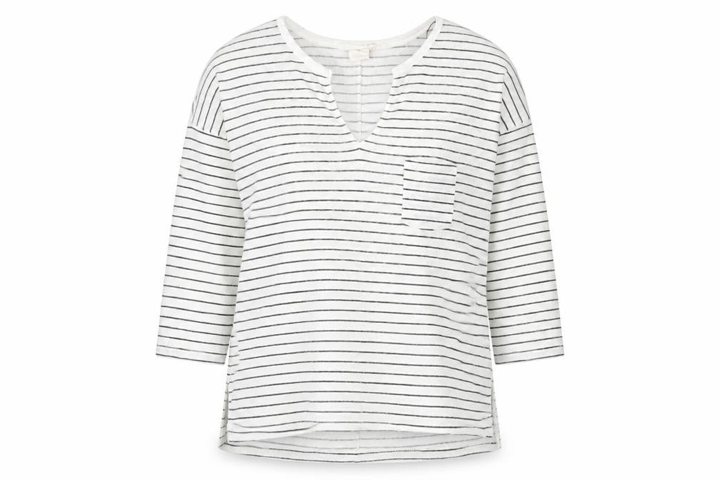 L.O.G.G Womens White V-Neck Striped Polyester Pullover Jumper Size M