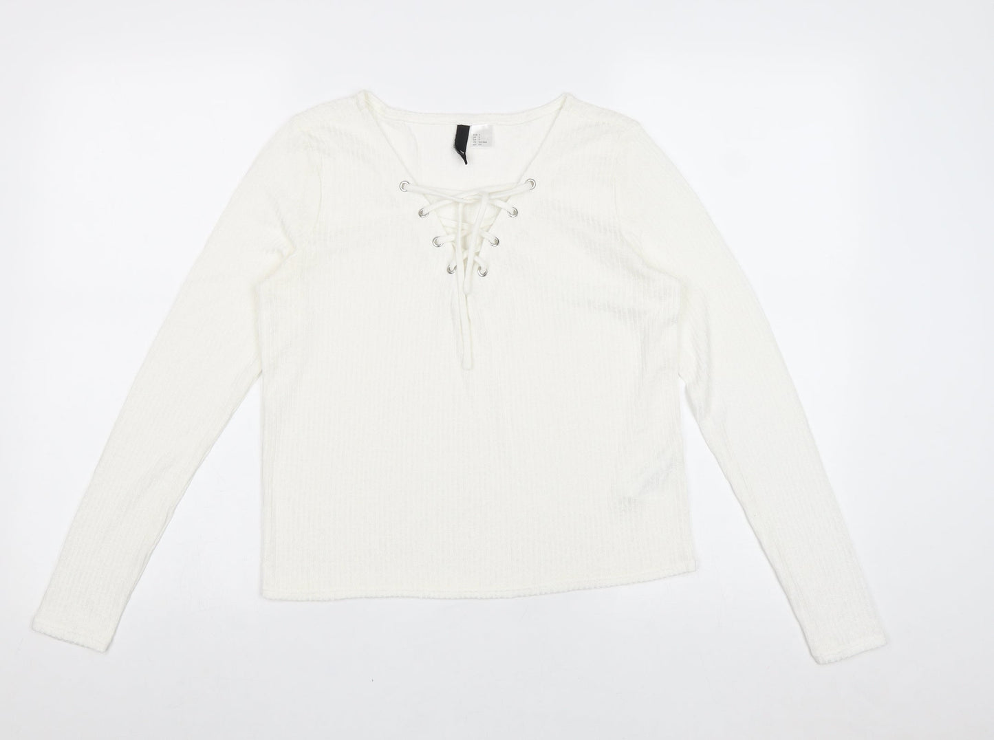 Divided by H&M Womens Ivory Viscose Basic Blouse Size S V-Neck