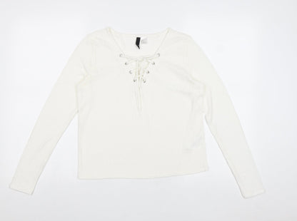 Divided by H&M Womens Ivory Viscose Basic Blouse Size S V-Neck