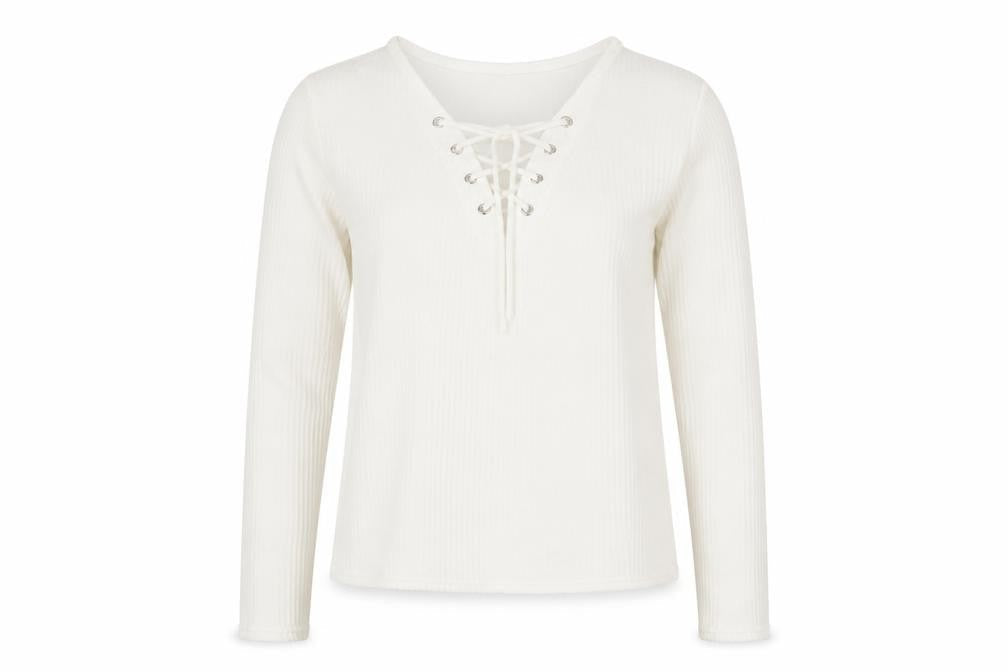 Divided by H&M Womens Ivory Viscose Basic Blouse Size S V-Neck