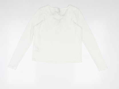 Divided by H&M Womens Ivory Viscose Basic Blouse Size S V-Neck