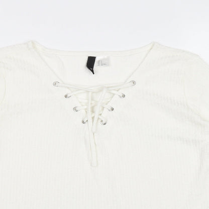 Divided by H&M Womens Ivory Viscose Basic Blouse Size S V-Neck