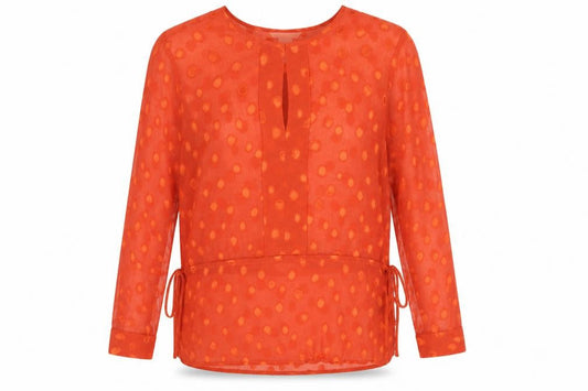 H&M Womens Red Geometric Polyester Basic Blouse Size 10 Round Neck