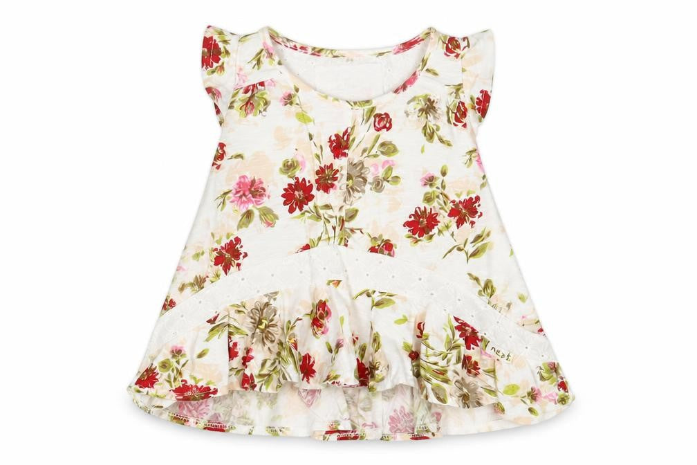 NEXT Girls White Floral 100% Cotton A-Line Size 3-6 Months Round Neck Pullover