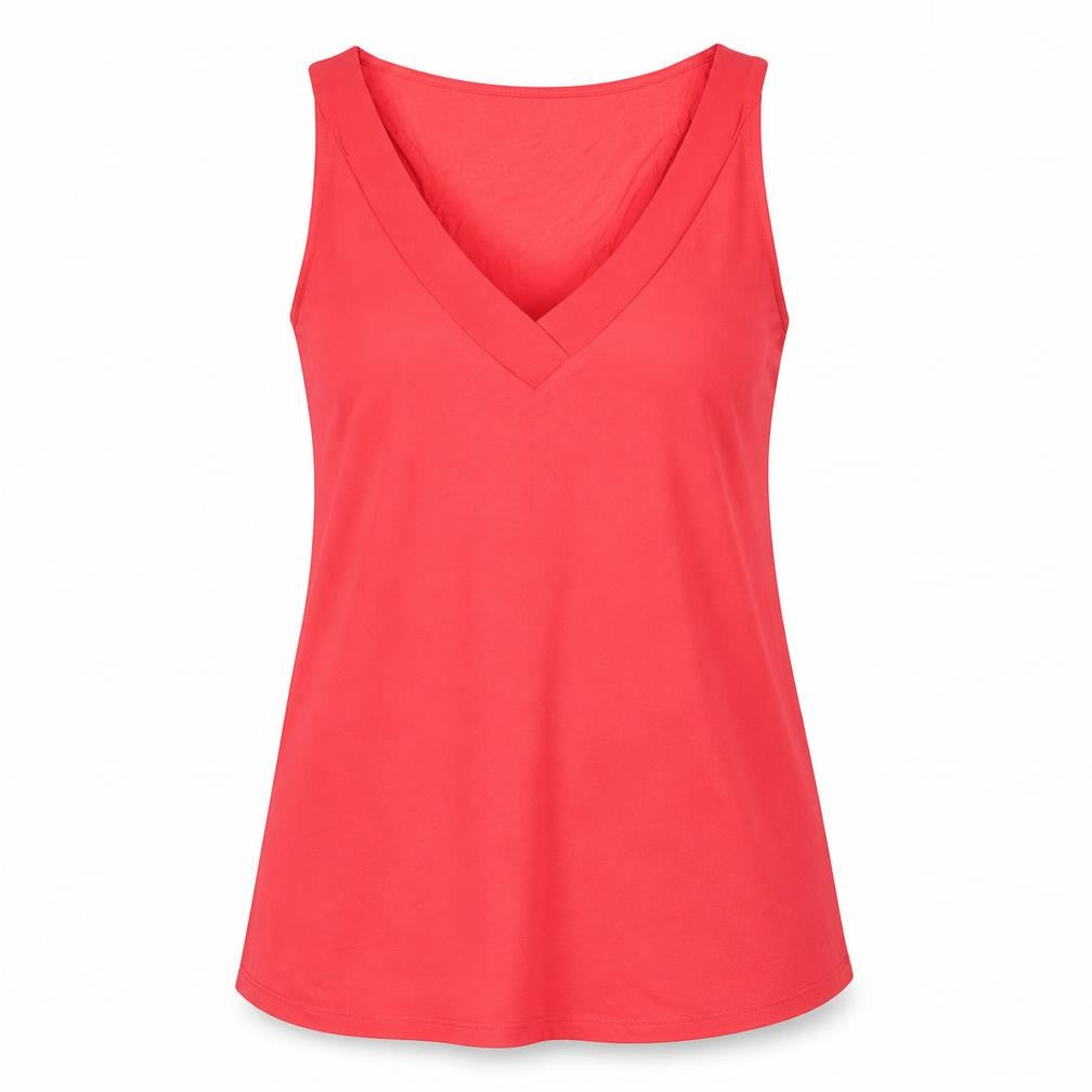 Warehouse Womens Red Polyester Basic Tank Size 10 V-Neck