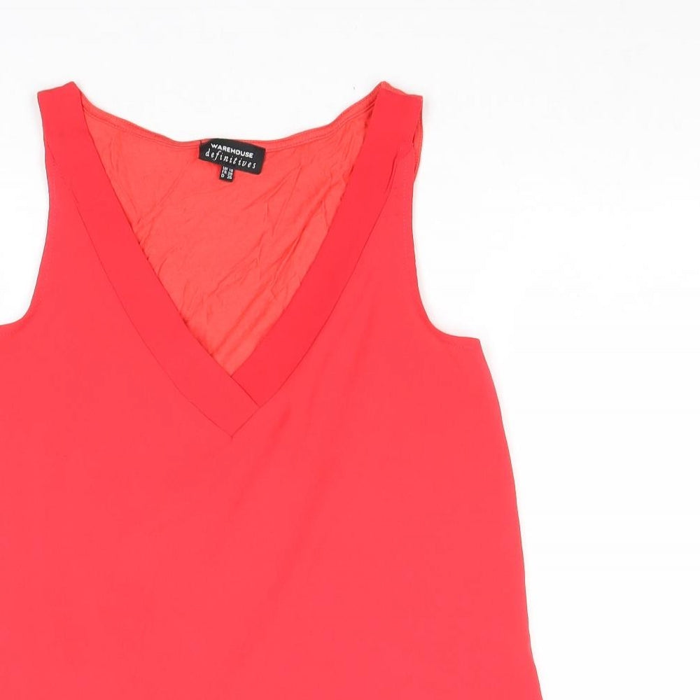 Warehouse Womens Red Polyester Basic Tank Size 10 V-Neck